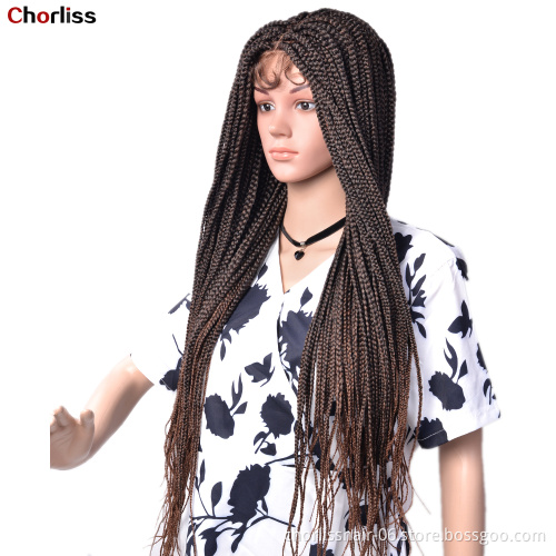 Best Heat Resistant Lace Frontal Ombre Afro Synthetic Hair Ponytails Twist Braided Wigs For Black Women Synthetic Braiding Hair